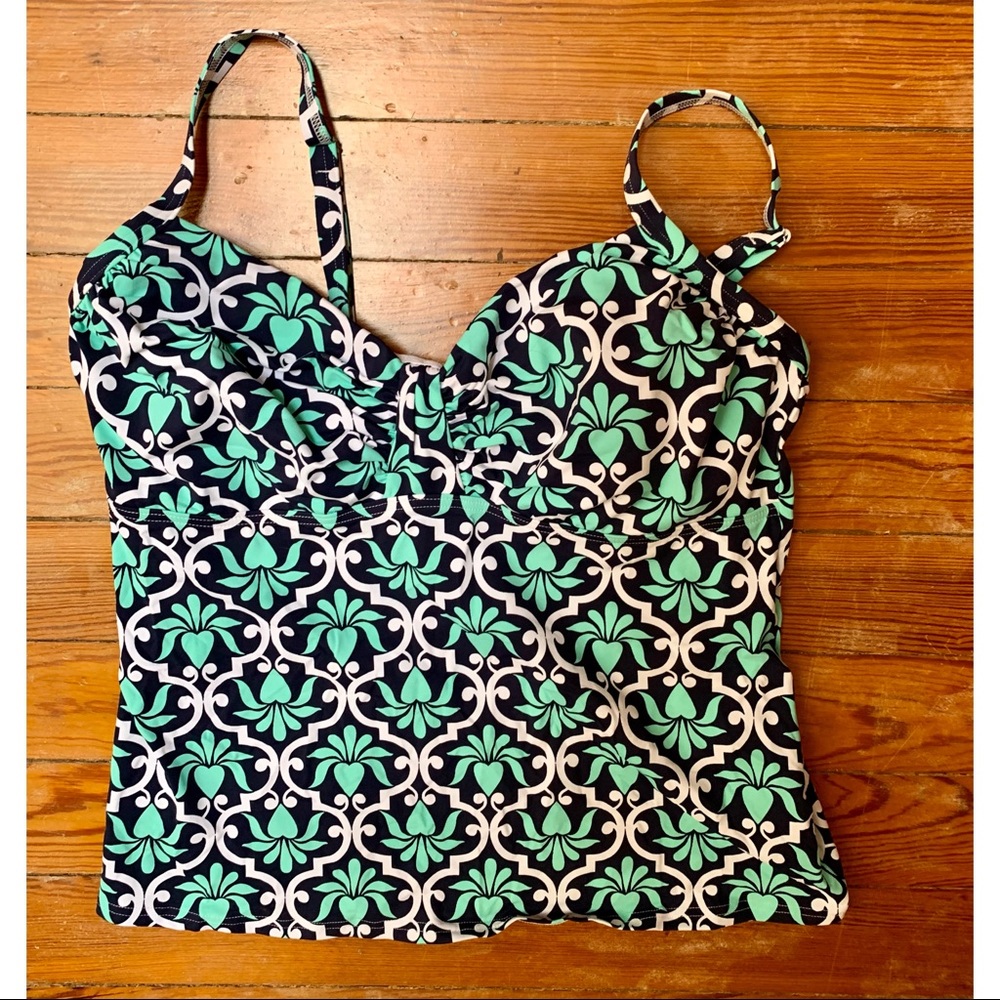 Green, white, blue swim top